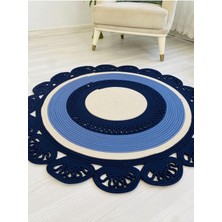 Jüt Hasır Görünümlü Desenli Modern El Örgüsü Daire Halı Kilim