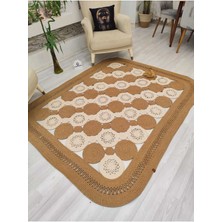 Jüt Hasır Görünümlü Desenli Modern El Örgüsü Dikdörtgen Halı Kilim