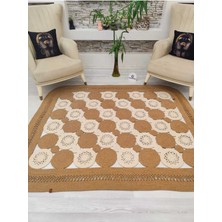 Jüt Hasır Görünümlü Desenli Modern El Örgüsü Dikdörtgen Halı Kilim