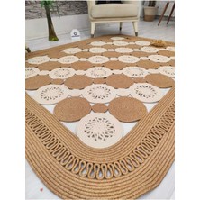 Jüt Hasır Görünümlü Desenli Modern El Örgüsü Dikdörtgen Halı Kilim