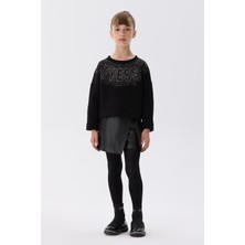 Tyess Bg Store Kız Çocuk Siyah Sweatshirt Modern Bisiklet Yaka Orta Kalınlıkta Rahat Tasarım