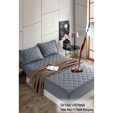 Formeya Formeya set Pamukkale Renkli Alez Gri %100 Pamuk Kapitone Sıvı Geçirmez Yatak Koruyucu ve Yastık Koruyucu Çarşaf Alez