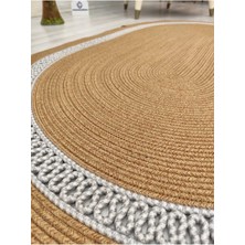 Jüt Hasır Görünümlü Desenli Modern El Örgüsü Oval Halı Kilim