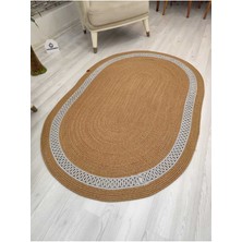 Jüt Hasır Görünümlü Desenli Modern El Örgüsü Oval Halı Kilim