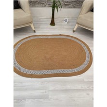 Jüt Hasır Görünümlü Desenli Modern El Örgüsü Oval Halı Kilim