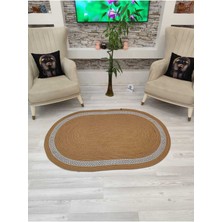 Jüt Hasır Görünümlü Desenli Modern El Örgüsü Oval Halı Kilim