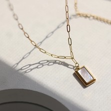 All About Jewelry Paslanmaz Çelik Üzeri 18K Altın Kaplama Sedef Zincir Kolye