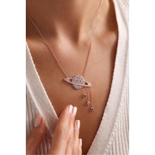 925 Ayar Gümüş Rose Kaplama Sallantı Yıldızlı Gezegen Kolye