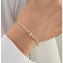 ÇGK KUYUMCULUK 14 Ayar Baget Taşlı Kelepçe Altın Bilezik 14KKLP0008