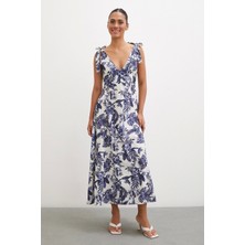 Never More  Omuz Askılı V Yaka Elbise Lacivert