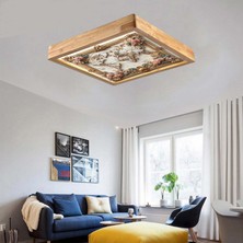 Wood Design World 60X60 cm Ahşap Çerçeve Avize LED Aydınlatma