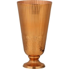 Creart Home Bakır Çizgili Dekoratif Büyük Metal Vazo 21X42CM AK.IR0148