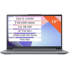 Lenovo Ideapad Slim 3 Intel Core I5-12450H 8gb 512GB SSD 16" Wuxga (1920X1200) IPS Panel Freedos Taşınabilir Bilgisayar 83ES002ETR