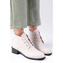 Mio Gusto Meera Bej Renk Oval Burunlu Kadın Bilekte Kısa Düz Bot