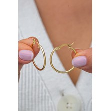 Nereze 925 Ayar Gümüş Gold Kaplama 25 mm Sade Halka Küpe