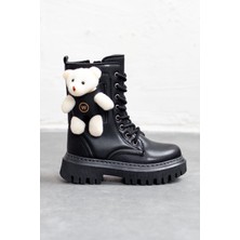 Shoes Bag Ayıcıklı Soğuk Geçirmez Kaymaz Taban Kız Çocuk Bot, Fermuarlı Kız Çocuk Krem Bot, Bej Çocuk Bot