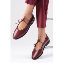 Mio Gusto Elaine Bordo Renk Bağcıklı Kadın Babet Ayakkabı