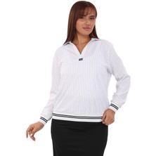 Lady Majestic Yakalı Büyük Beden Çizgili Bluz