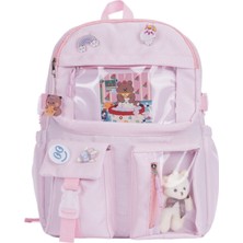 Roomys Young Kawaii Kore Tarzı Aksesuarlı ve Ayıcıklı Okul Sırt Çantası Pudra Pembe Type 4 Tekstil Basic 1