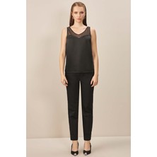 Guitar Kolsuz Siyah Saten Bluz