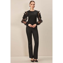 Guitar Yuvarlak Yaka Siyah Triko Bluz