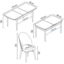 Teknor Milano Serisi, 80X132 Açılabilir Mdf Mutfak Masası Takımı 6 Adet Sandalye