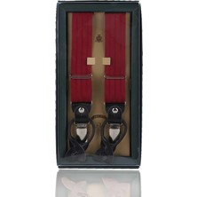 Kravatkolik Bordo Deri Bağlantılı Düğme Delikli Jakarlı Pantolon Askısı PAN197