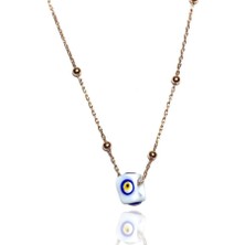 Kadın Top Zincirli Beyaz Nazar Boncuklu Kolye  MGD2020901E