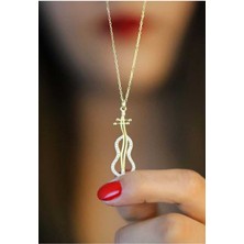 925 Ayar Zirkon Taşlı Gitar Model Altın Kaplama Hayalet Kolye