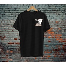 Mythologie Örme Kawaii Cat's Çift Sevgili Kombini T-Shirt - Siyah Baskılı Oversize Bisiklet Yaka Kısa Kol Kısa