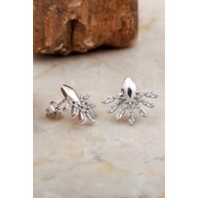 Sümer Telkari Baget Taşlı Altın Kaplama Gümüş Yelpaze Küpe 6938