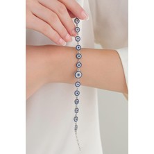 TMT Silver Gümüş Mavi Nazar Boncuklu Boncuğu Sıralı Bileklik