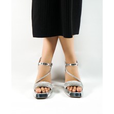 Cleopatra Shoes Gümüş Ayna Taşlı Yüksek 10 cm Platforum