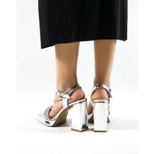 Cleopatra Shoes Gümüş Ayna Taşlı Yüksek 10 cm Platforum
