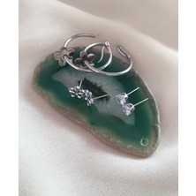 HD Marketim Küpe Kararmaz Çelik 316L Lüks 3 Lü Set Kadın Küpe Halka Taşlı Küpe