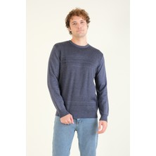 Giyim Dünyası Erkek Desenli Sıfır Yaka Kazak Indigo