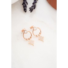 Nereze 925 Ayar Gümüş Rose Sallantılı Kutup Yıldızı Küpe