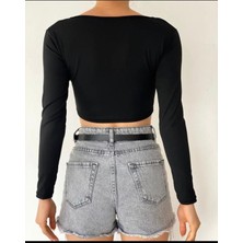 Be Chic Kadın Uzun Kollu U Yaka Crop Bluz BLZ72490
