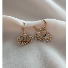 HD Marketim Küpe Kararmaz Çelik 316L Lüks Kadın Küpe Göz Gökkuşağı Küpe