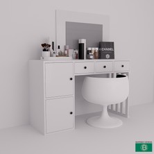 Barisbo Design Makyaj Masası Aynalı  Çekmeceli Ve Kapaklı Beyaz Geniş Depolama Alanlı