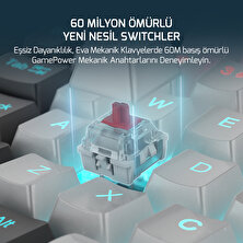 Gamepower Eva 3 60M Mekanik Red Switch Türkçe Q 88 Tuş USB Gaming Klavye - 3 Yıl Garantili