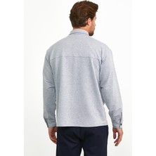 Çıtçıt Detaylı Slim Fit Sweatshirt Erkek Gri Melanj Dış Gömlek