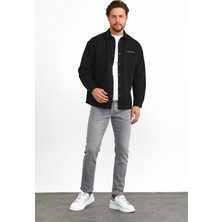 Çıtçıt Detaylı Slim Fit Sweatshirt Erkek Siyah Dış Gömlek