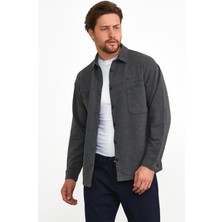 Çıtçıt Detaylı Slim Fit Sweatshirt Erkek Antrasit Dış Gömlek