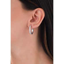 TMT Silver 925 Ayar Gümüş 20 mm Beyaz Zirkon Taşlı Halka  Küpe