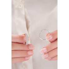 TMT Silver 925 Ayar Gümüş 20 mm Beyaz Zirkon Taşlı Halka  Küpe