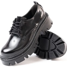 Arda 868-754 Siyah Rugan Bağcıklı Günlük Yüksek Tabanlı Loafer Ayakkabı