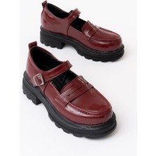 Arda 745-771 Bordo Rugan Kadın Günlük Yüksek Tabanlı Loafer Ayakkabı