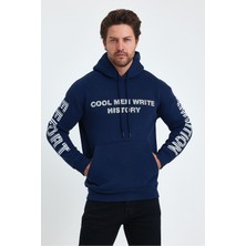 Tarz Cool Erkek Yazı Baskılı Regular 3 Iplik Şardonlu Kapüşonlu Sweatshirt