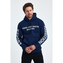 Tarz Cool Erkek Yazı Baskılı Regular 3 Iplik Şardonlu Kapüşonlu Sweatshirt